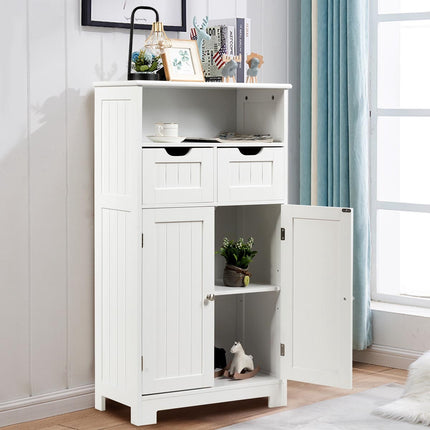 Bathroom Floor Cabinet With Open Shelf, 2 Drawers, Black