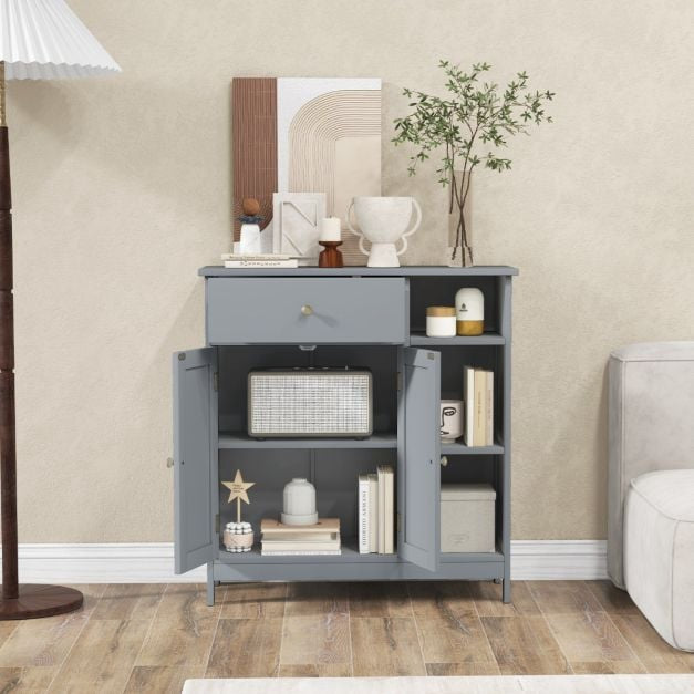 Bathroom Floor Storage Cabinet, Drawer, Shelves, Grey