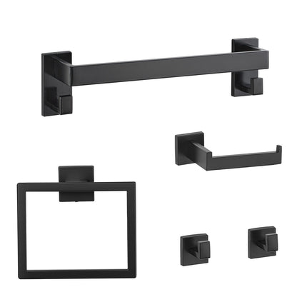 Bathroom Hardware Set – 5-Piece Matte Black Stainless Steel