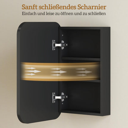 Bathroom Mirror Cabinet, Black, 40 x 10 x 60 cm, Adjustable Shelves