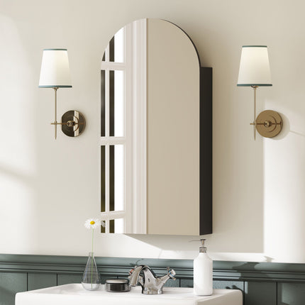 Bathroom Mirror Cabinet, Frameless Arch, Adjustable Shelves, Black