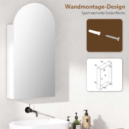 Bathroom Mirror Cabinet, Frameless Arch, Adjustable Shelves, White