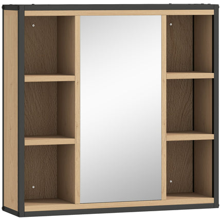 Bathroom Mirror Cabinet, Oak Finish, Wall-Mounted, Adjustable Shelves