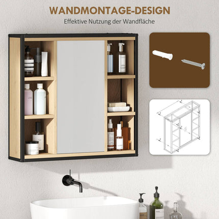 Bathroom Mirror Cabinet, Oak Finish, Wall-Mounted, Adjustable Shelves