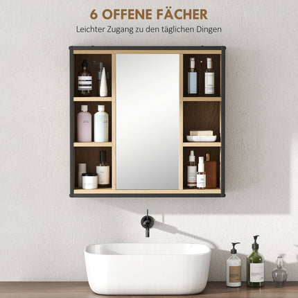 Bathroom Mirror Cabinet, Oak Finish, Wall-Mounted, Adjustable Shelves