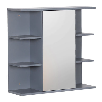 Bathroom Mirror Cabinet, Wall-Mounted, 8 Shelves