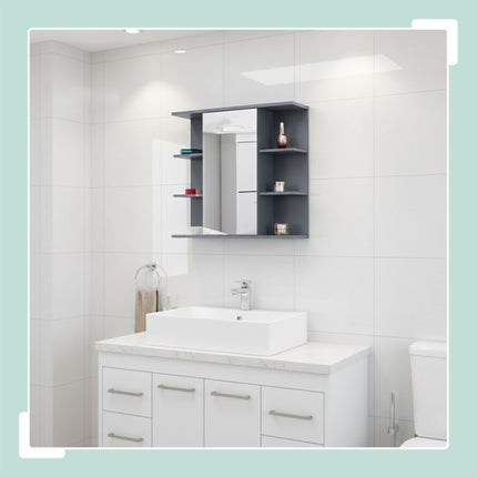 Bathroom Mirror Cabinet, Wall-Mounted, 8 Shelves