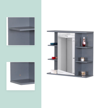 Bathroom Mirror Cabinet, Wall-Mounted, 8 Shelves