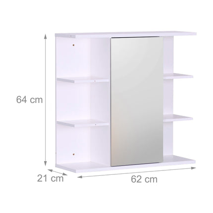 Bathroom Mirror Cabinet, Wall-Mounted, 8 Shelves