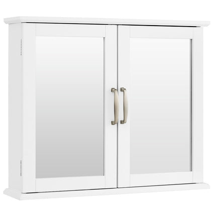 Bathroom Mirror Cabinet with 2 Shelves and Double Doors, Wall-Mounted, White
