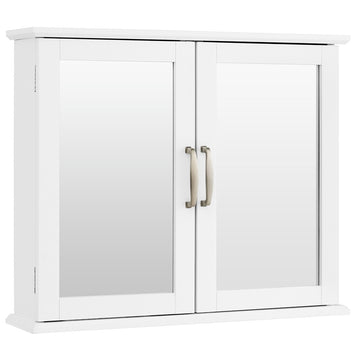 Bathroom Mirror Cabinet with 2 Shelves and Double Doors, Wall-Mounted, White