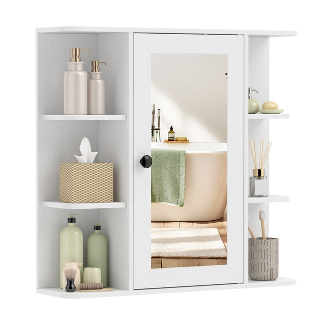 Bathroom Mirror Cabinet with 3 Shelves & 6 Open Compartments