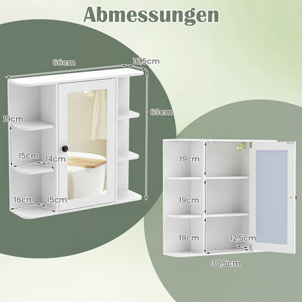Bathroom Mirror Cabinet with 3 Shelves & 6 Open Compartments