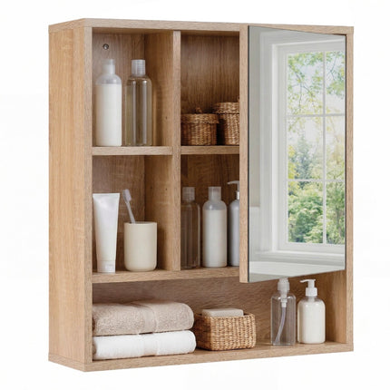 Bathroom Mirror Cabinet with Adjustable Shelves, 55x16x61 cm