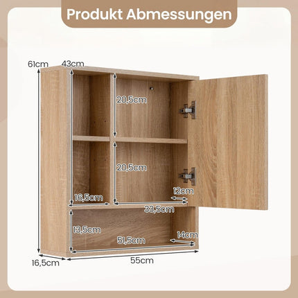 Bathroom Mirror Cabinet with Adjustable Shelves, 55x16x61 cm