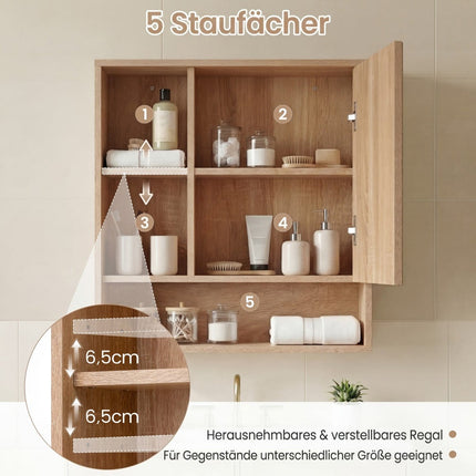 Bathroom Mirror Cabinet with Adjustable Shelves, 55x16x61 cm