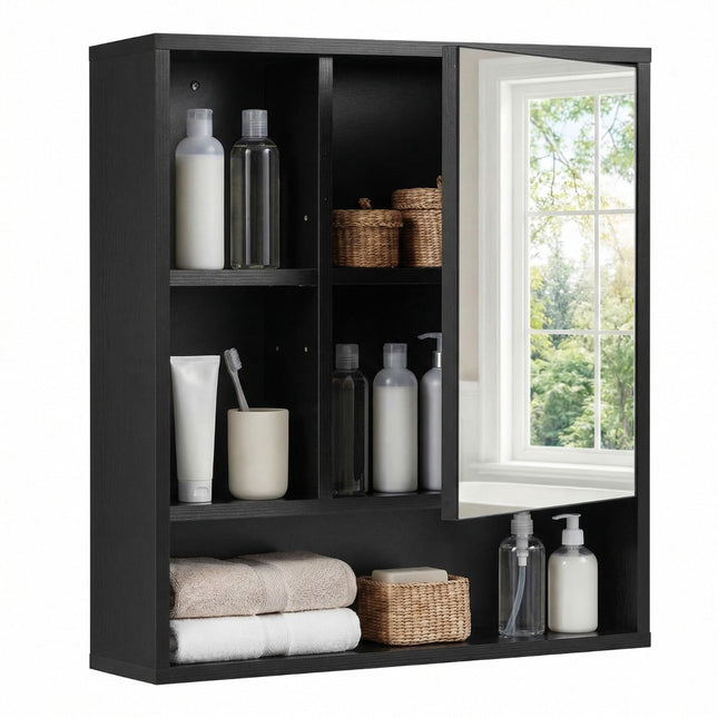 Bathroom Mirror Cabinet with Adjustable Shelves, Black, 55x16x61 cm