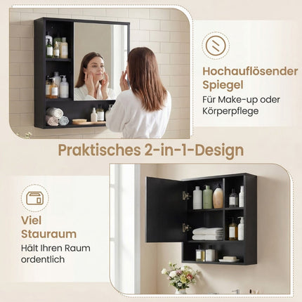 Bathroom Mirror Cabinet with Adjustable Shelves, Black, 55x16x61 cm
