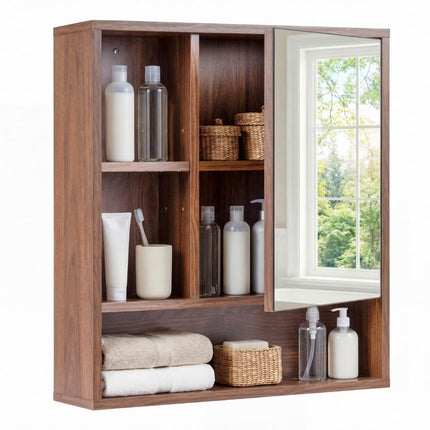 Bathroom Mirror Cabinet with Adjustable Shelves, Brown, 55x16x61 cm
