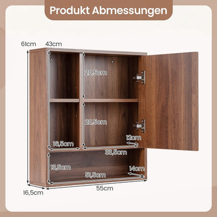 Bathroom Mirror Cabinet with Adjustable Shelves, Brown, 55x16x61 cm