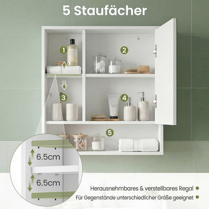 Bathroom Mirror Cabinet with Adjustable Shelves, White, 55x16x61 cm