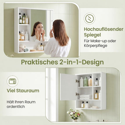 Bathroom Mirror Cabinet with Adjustable Shelves, White, 55x16x61 cm