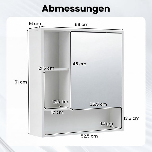 Bathroom Mirror Cabinet with Door & 3 Open Shelves, White