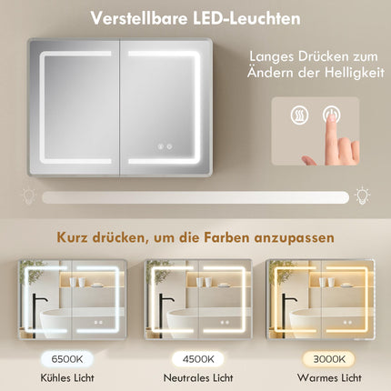 Bathroom Mirror Cabinet with LED, Anti-Fog, 80 x 60 cm