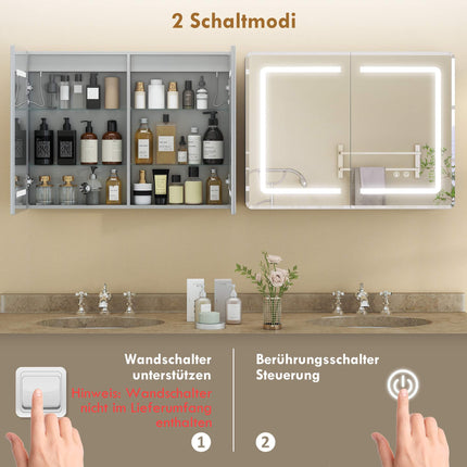 Bathroom Mirror Cabinet with LED, Anti-Fog, 80 x 60 cm