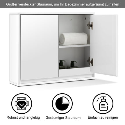 Bathroom Mirror Cabinet with Shelves, White, MDF, 55x14x45 cm