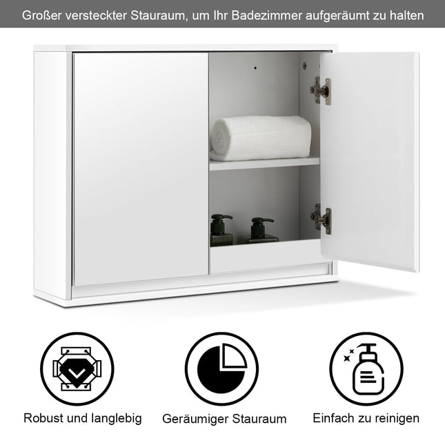 Bathroom Mirror Cabinet with Shelves, White, MDF, 55x14x45 cm