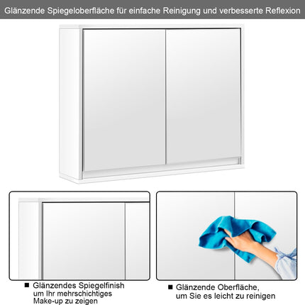 Bathroom Mirror Cabinet with Shelves, White, MDF, 55x14x45 cm
