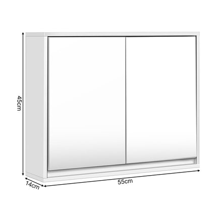 Bathroom Mirror Cabinet with Shelves, White, MDF, 55x14x45 cm
