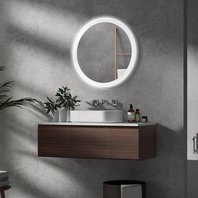 Illuminated bathroom mirror, 3 light colors, anti-fog, Ø70 Cm