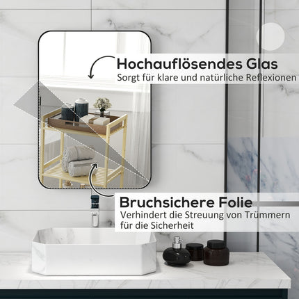 Bathroom Mirror, Safety Film, Metal Frame, 50x70 cm, Black