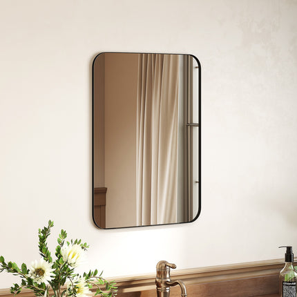 Bathroom Mirror, Safety Film, Metal Frame, 50x70 cm, Black