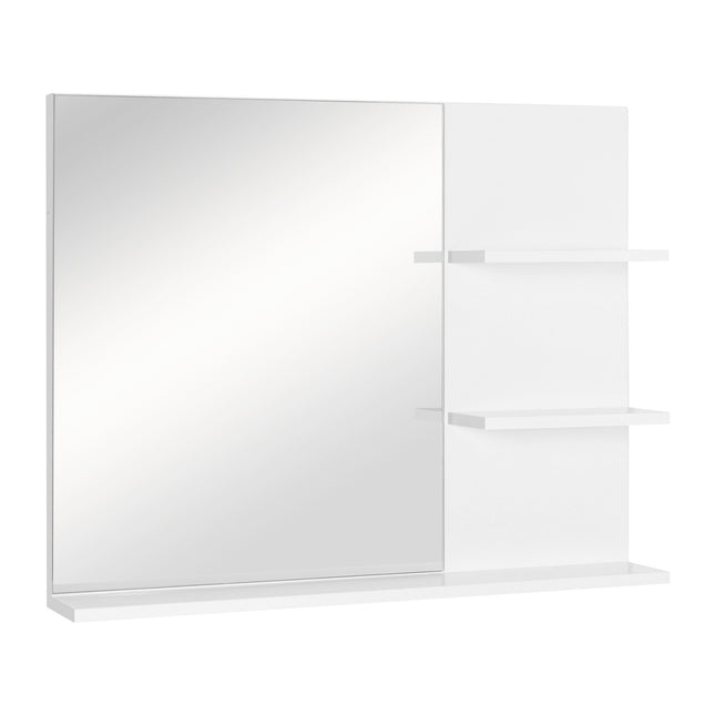 Bathroom wall mirror with 3 shelves, White MDF 60x10x48cm