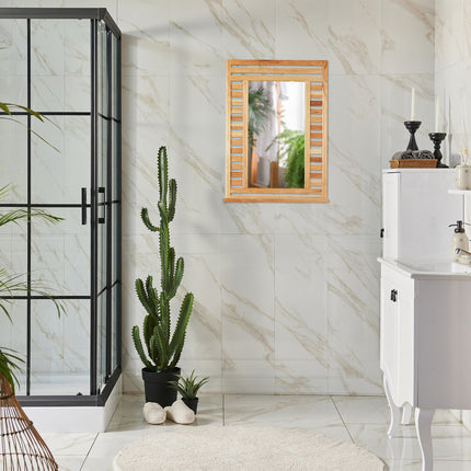 Bathroom Mirror with Shelf – Natural Walnut Wood