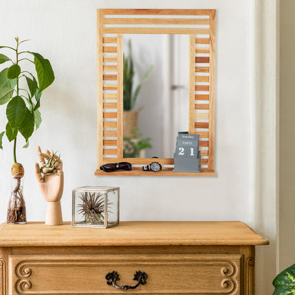 Bathroom Mirror with Shelf – Natural Walnut Wood