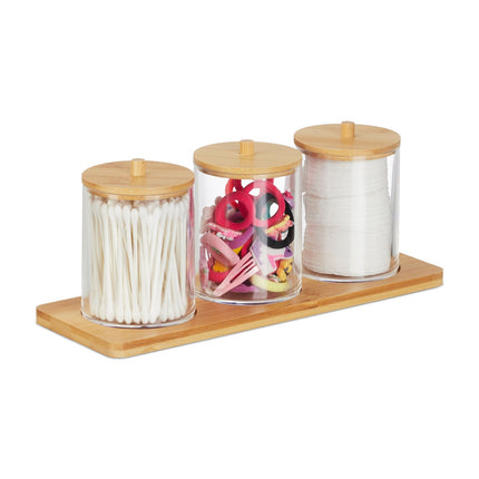Bathroom Organizer Set with Bamboo Tray and Lids
