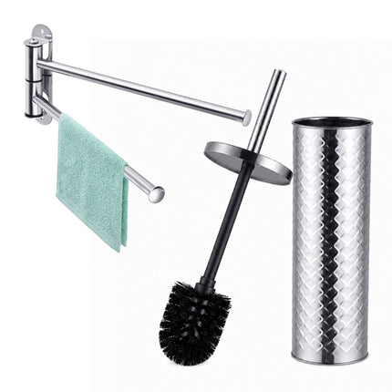 Bathroom Set: Towel Rail & Toilet Brush, Silver