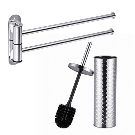 Bathroom Set: Towel Rail & Toilet Brush, Silver