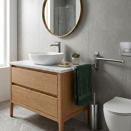 Bathroom Set: Towel Rail & Toilet Brush, Silver