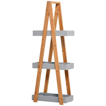 Bamboo 3-tier ladder shelf for bathroom, grey, 30x18x81cm