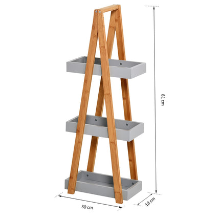 Bamboo 3-tier ladder shelf for bathroom, grey, 30x18x81cm