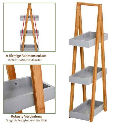 Bamboo 3-tier ladder shelf for bathroom, grey, 30x18x81cm