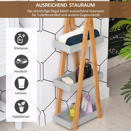 Bamboo 3-tier ladder shelf for bathroom, grey, 30x18x81cm