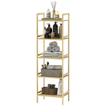 Bamboo 5-tier adjustable shelf, 43.5x31.5x142 cm - natural wood