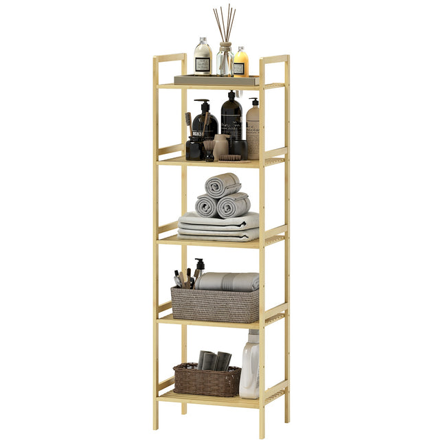 Bamboo 5-tier adjustable shelf, 43.5x31.5x142 cm - natural wood