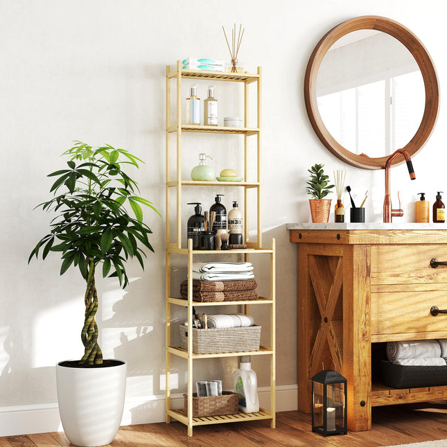 Bamboo Bathroom Shelf - 7-Tier Freestanding Storage Organizer